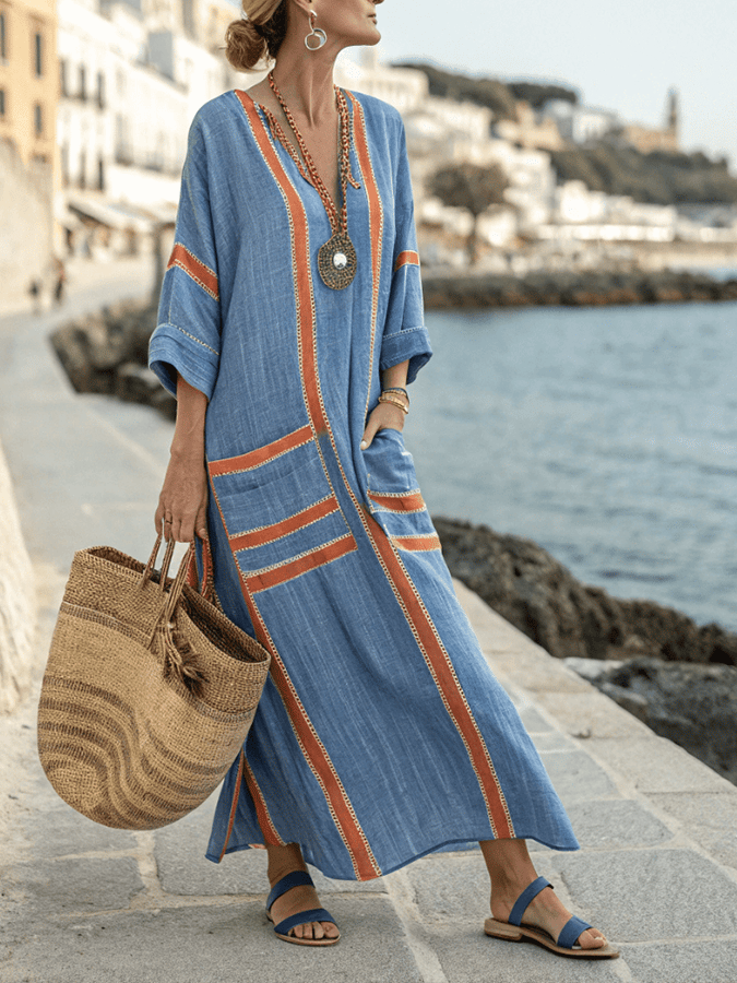 Women'S Loose Contrast Striped Dress