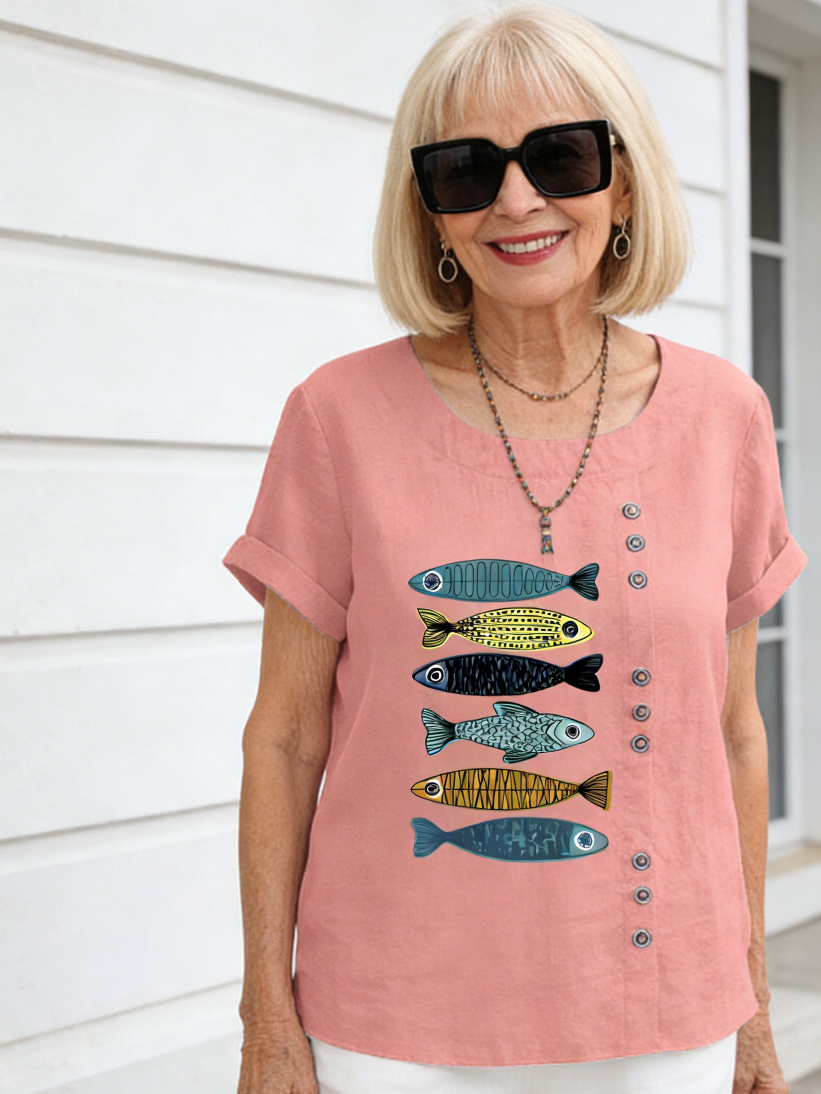 Cotton and Linen Printed Shirt Women