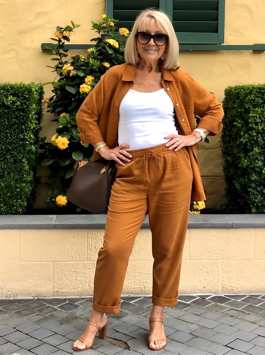 Long Sleeve Button Shirt &Minimalist Solid Two-piece Set