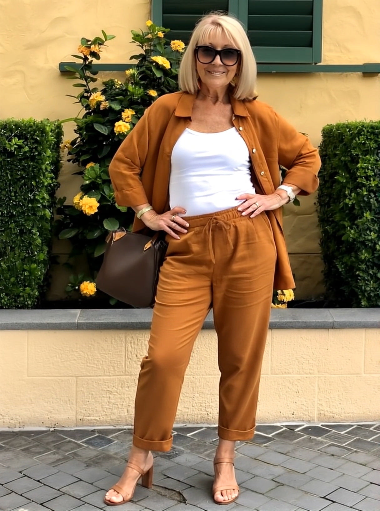Long Sleeve Button Shirt &Minimalist Solid Two-piece Set