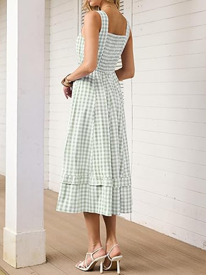 Women's Casual Square Neck Plaid Vacation Camisole Dress