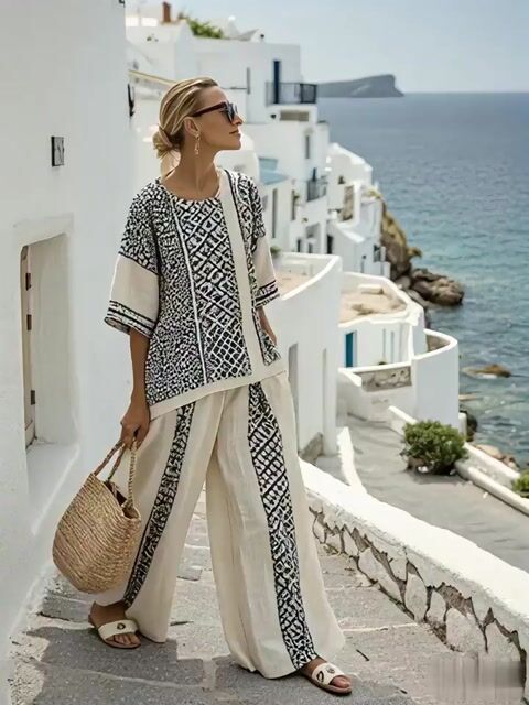 Women'S Loose Printed Pants Set