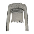 Design Sense Raw Edge Tattered Irregular Sweater Women's New Slim Waist Color Matching Long Sleeve Top
