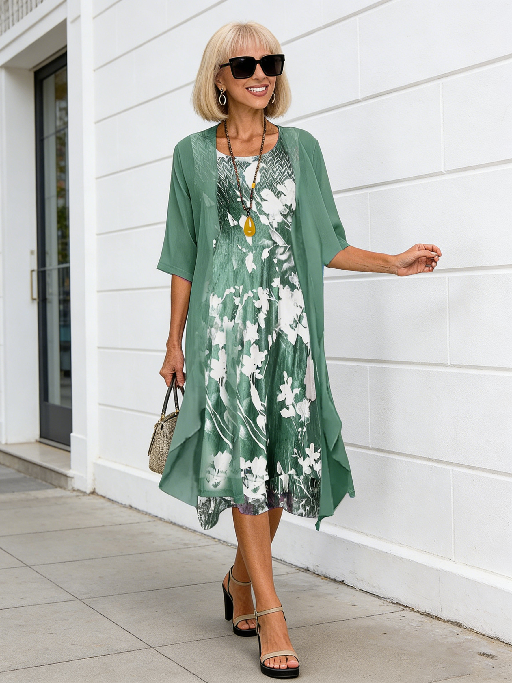 2Pcs Stylish and Elegant Chiffon Dress Two-piece Set