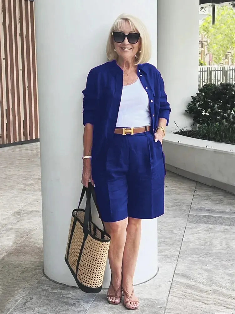 Two-piece Suits Stylish Lapel Collar Suit Shorts  Blazer Coat