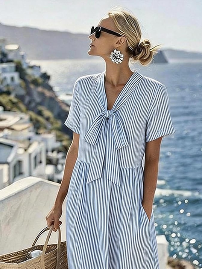Women's Casual V-neck Striped Resort Dress