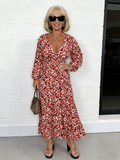 High Waist V-neck Floral Dress