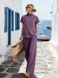 Women's Round Neck Button-Up Short-Sleeved Suit