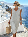 Women'S Casual Color-Block Cotton And Linen Dress