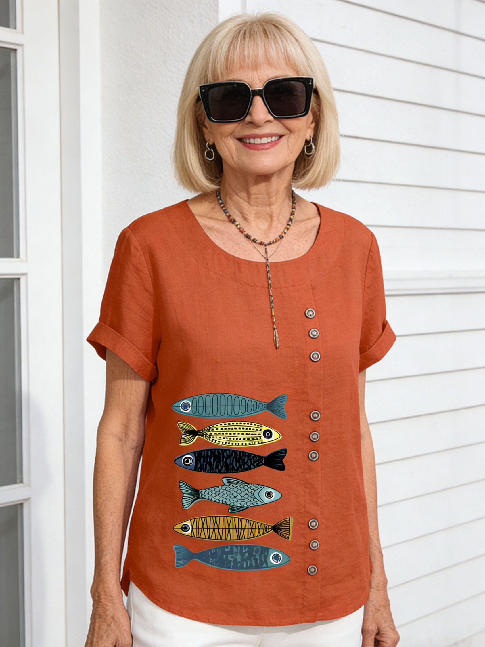 Cotton and Linen Printed Shirt Women