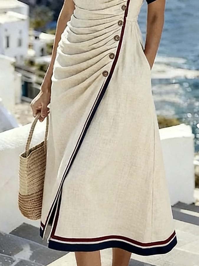 Women'S Casual Color-Block Striped Dress