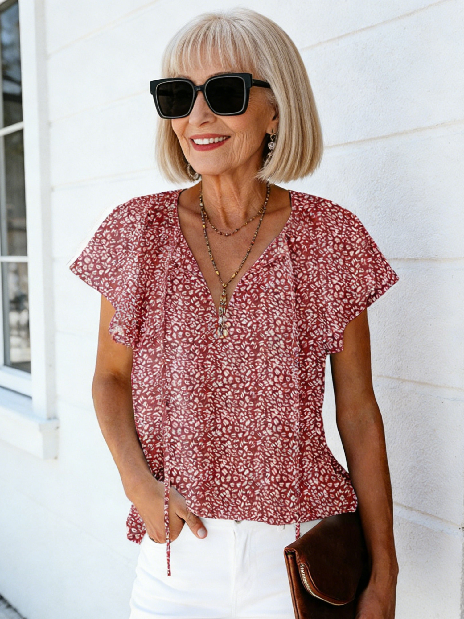 Vibrant Floral Short Sleeve Ruffle Tops - Loose Fit, V Neck, Casual, Boho Chic, Summer & Fall Essential - Womens Blouses for Everyday Wear