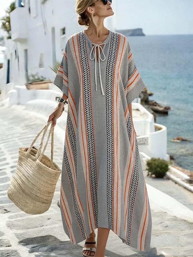 Women'S Casual Color-Block Striped Dress