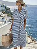 Women's Casual V-Neck Striped Loose Dress