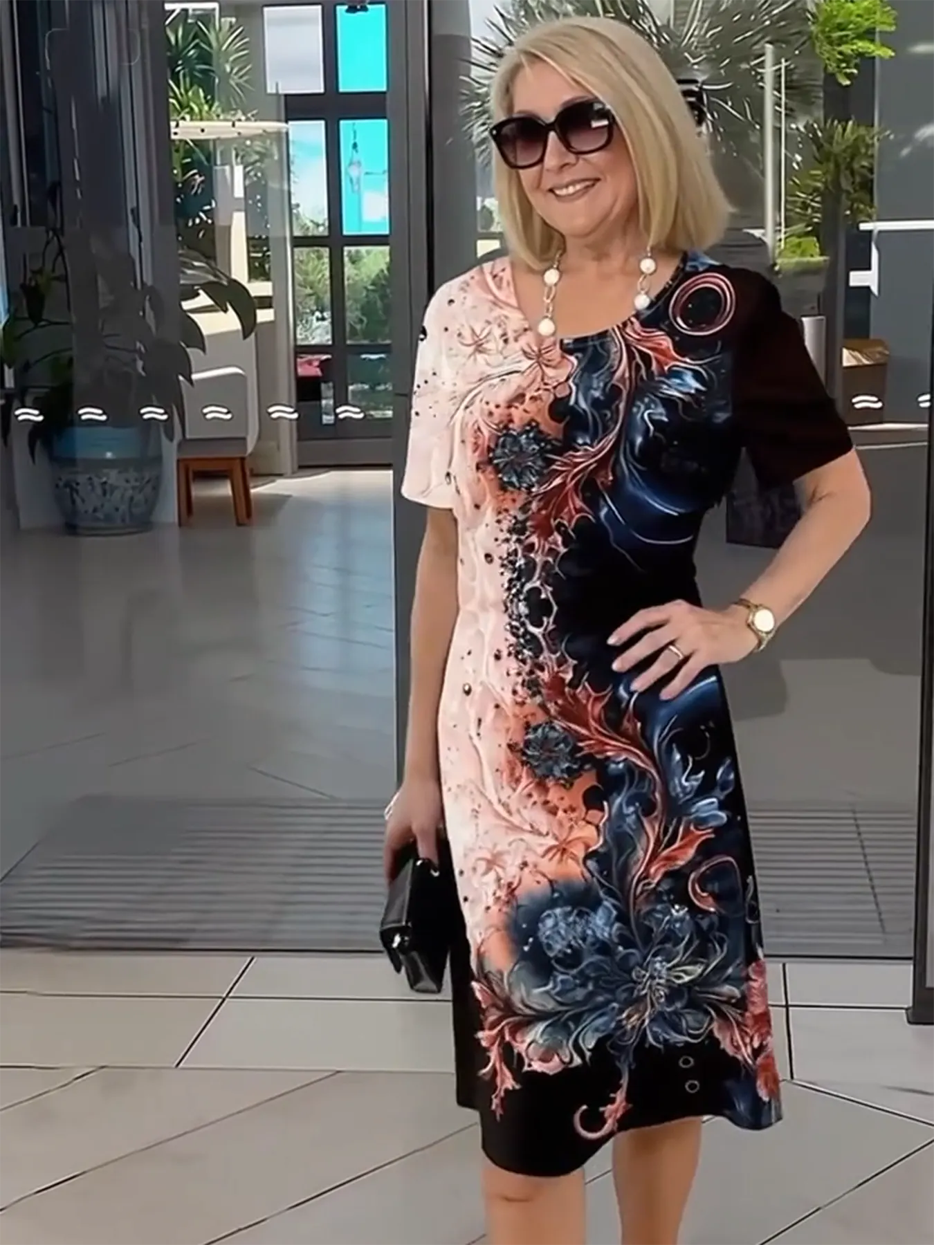 Colorblock Print Tunic Dress