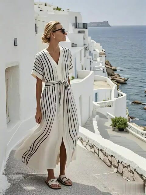 Women'S Loose Striped Print Dress