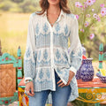 Women's Elegant Bohemian Floral Print Blouse With Lace Details