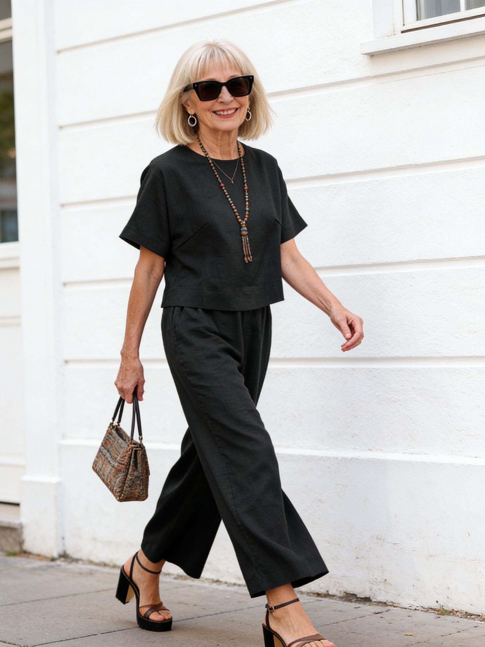 Linen Casual Loose Solid Color Suit Two Piece Set