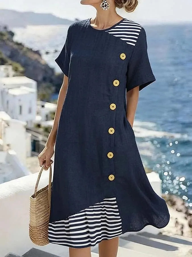 Women'S Casual Color-Block Striped Dress