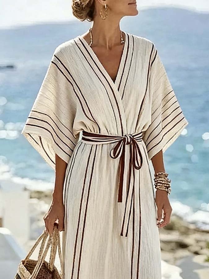 Women'S Casual Color-Block Striped Dress