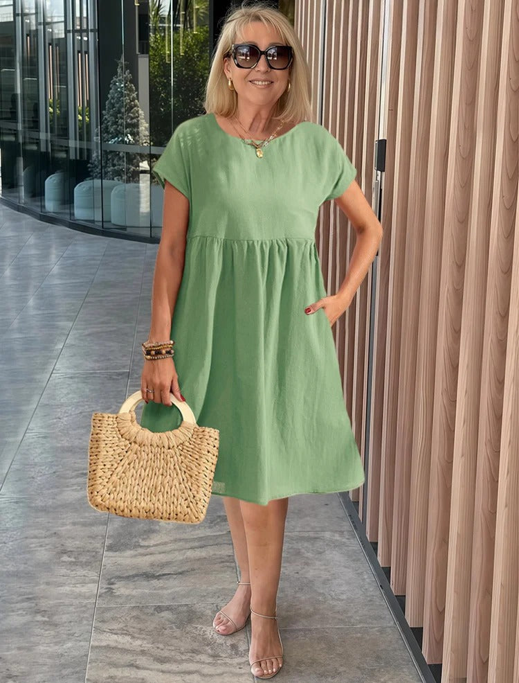 Cotton and Linen A-shaped Skirt Pocket Dress