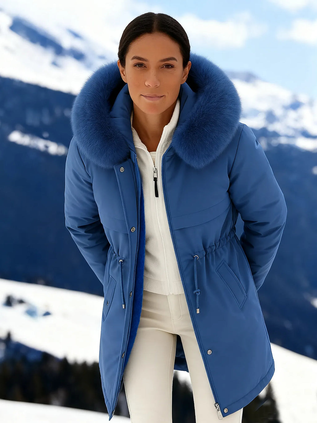 Outfits Cotton-padded Jacket Medium and Long, Large Fur Collar, Down Cotton-padded Jacket, Down Cotton-padded Jacket.