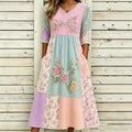 Women's Vintage Flower Embroidery Patchwork Art Linen Casual Dress