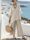 Women'S Loose Casual Tassel Print Elastic Waist Pants Set