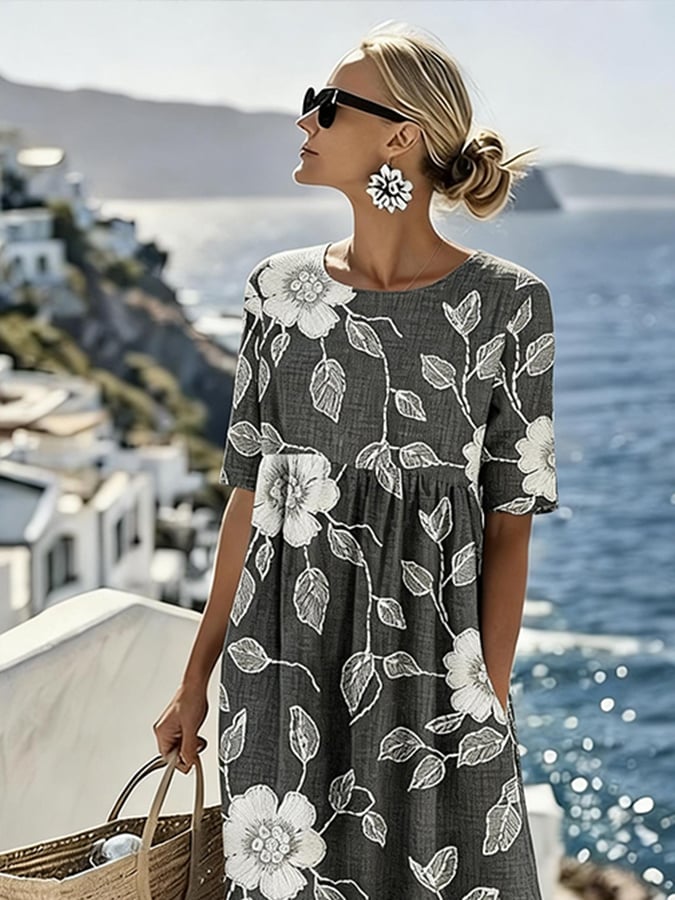 Women'S Vacation Round Neck Short Sleeve Printed Dress