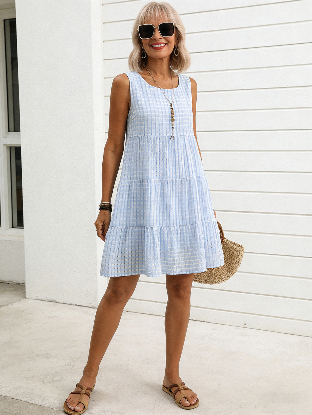 Tank Women's Loose Casual Elegant Sleeveless Plaid Dress
