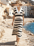 Women's Striped Lapel Casual Dress