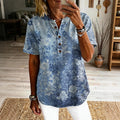 Women's Vintage Floral Art Print Casual Short-sleeve Shirt