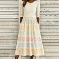 Women's Ethnic Macaron Contrast Color Patchwork Linen Dress