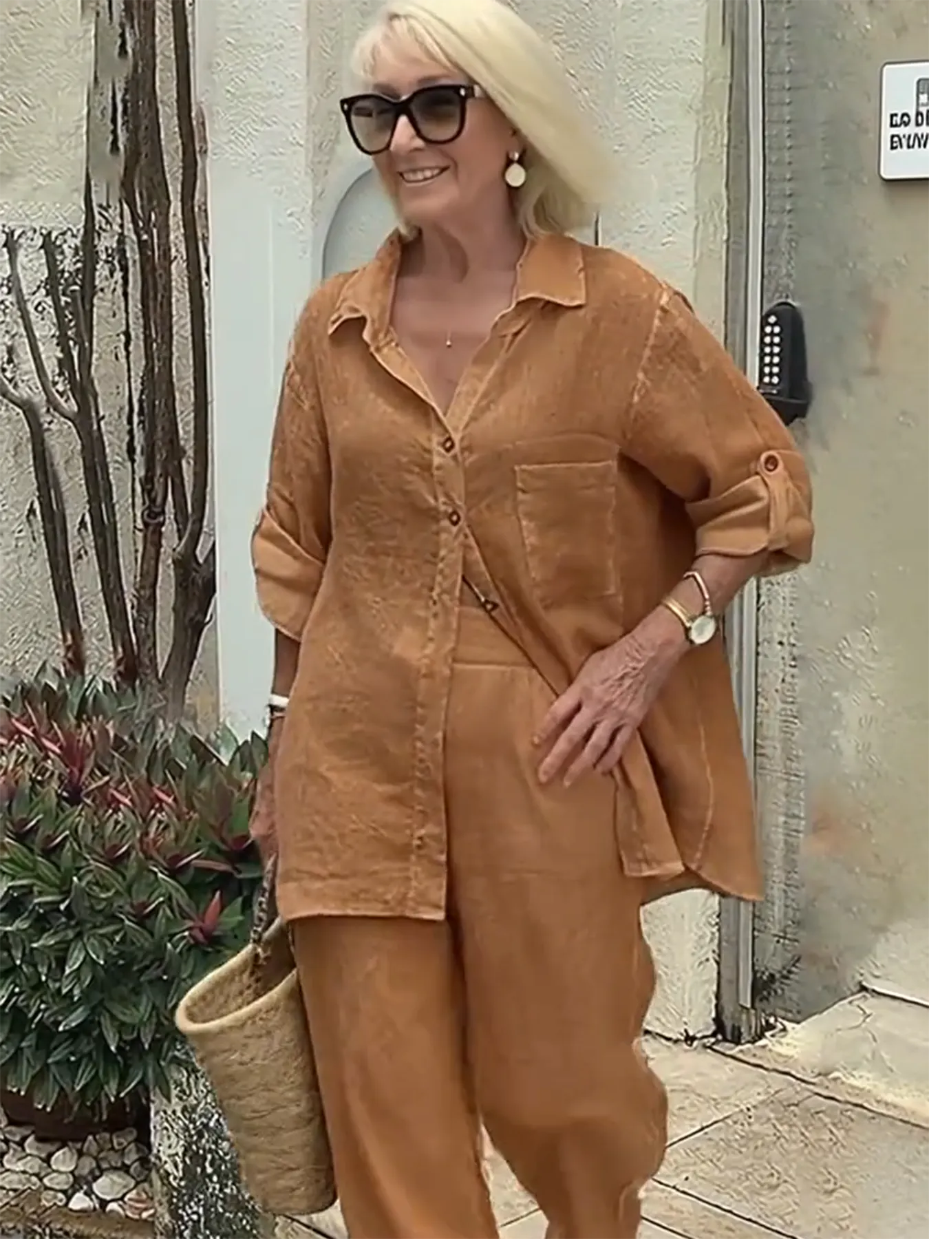 Cotton and Linen Two-piece Button Style Casual and Soft
