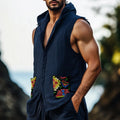 Men's Casual Retro Cotton And Linen Embroidered Vest Tops