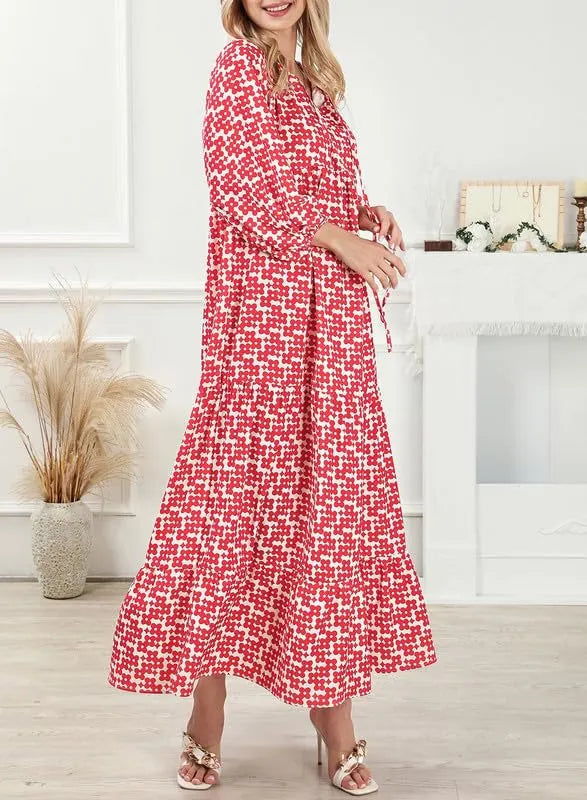 Women's Puff Sleeve Floral Boho Maxi Dress