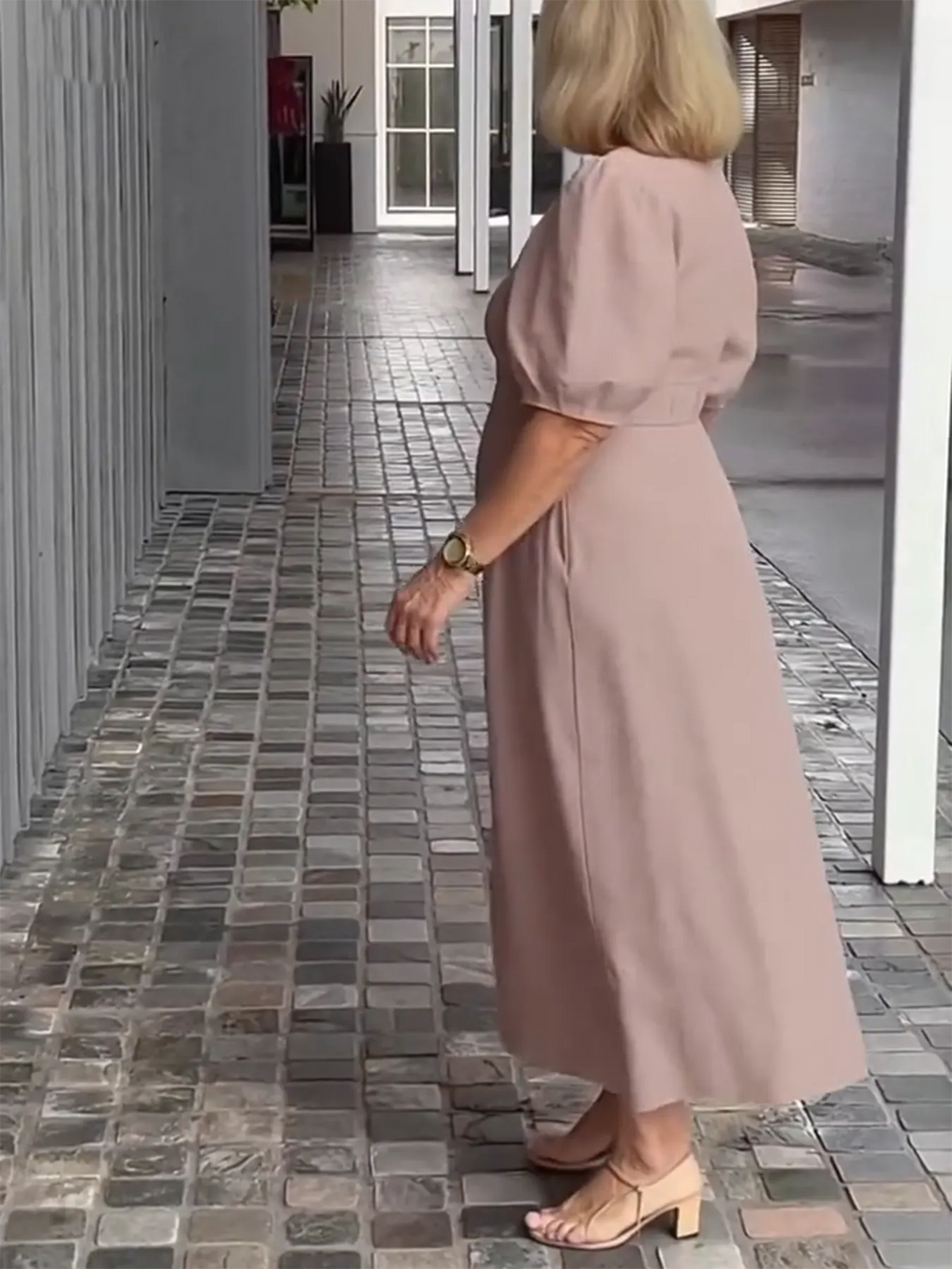 Evening Dress Formal Dress Solid Color Loose-Fitting Casual Round-Neck Small Lantern Sleeves