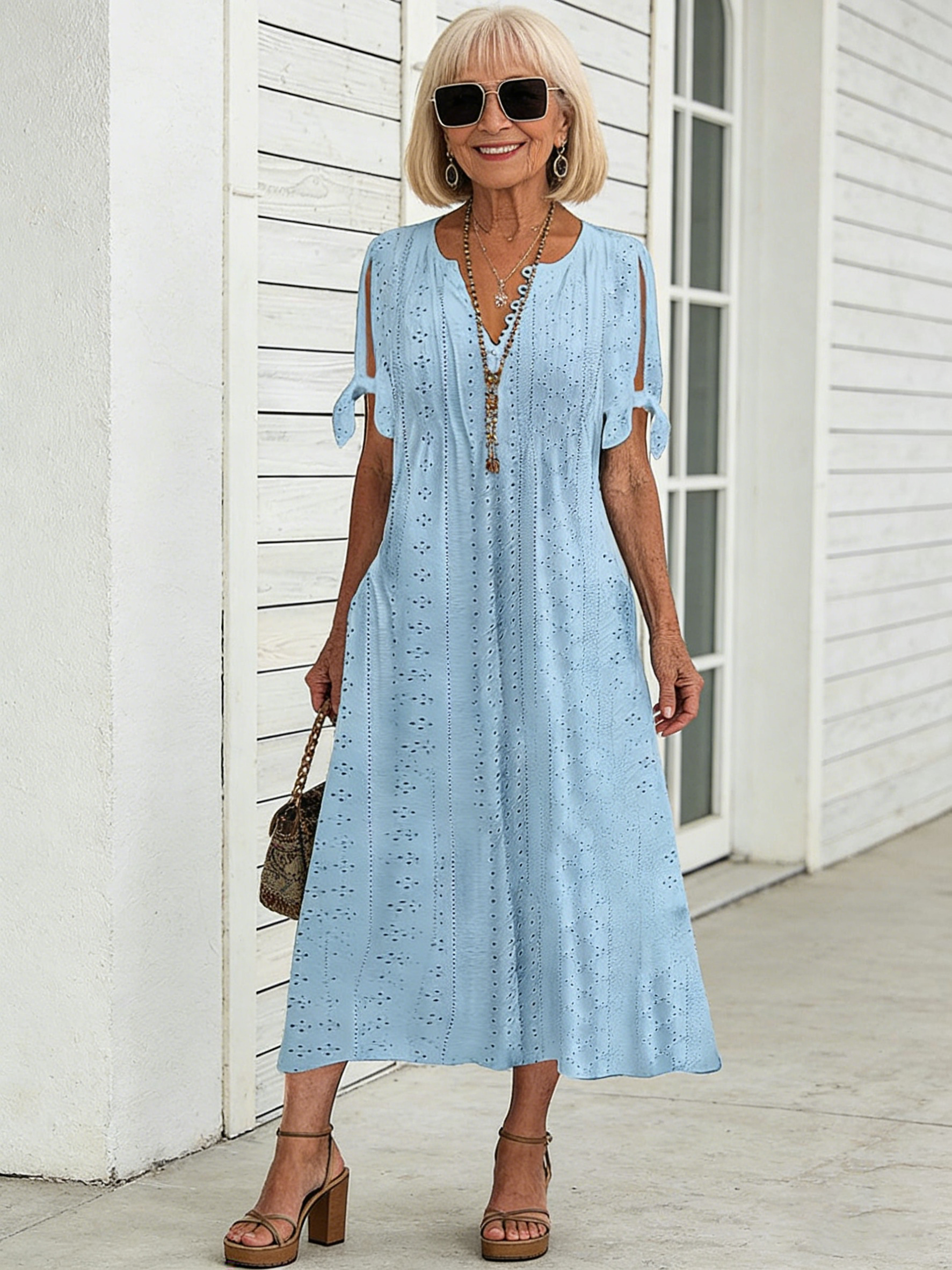 Dress Hollow V-Neck Lace Frilly