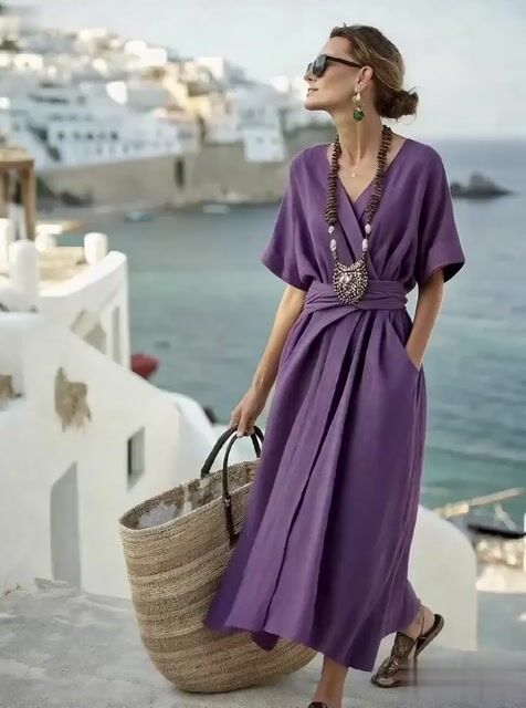 Ladies Loose Solid Pocket Dress