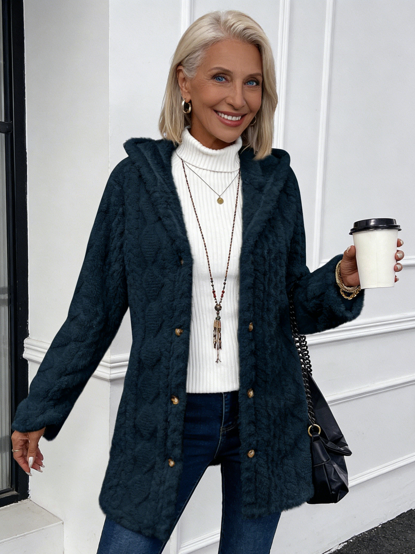 Hooded Solid Color Cardigan Button Long Sleeve Casual Jacket