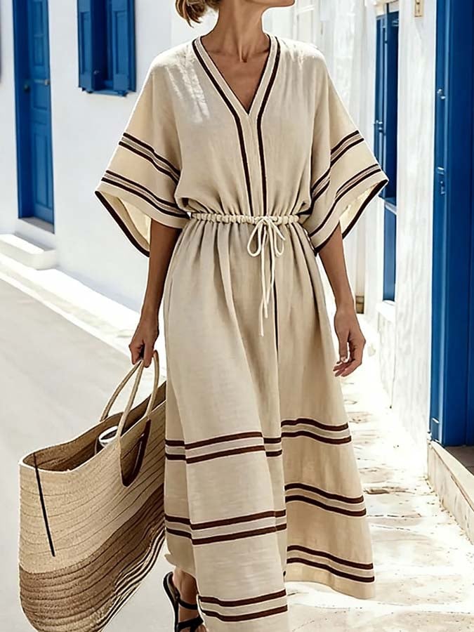 Women'S Casual Color-Block Striped Dress