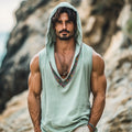Men's Vintage Linen Embroidered Vest Tops