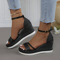 Wedge Heel Sandals Platform-soled Fish Mouth One-word Buckle with Rhinestone Bag and Muffin Women's Sandals