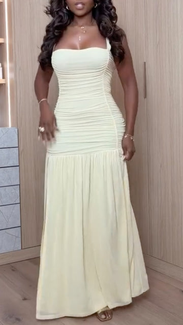 Ruched Spaghetti Strap Maxi Dress