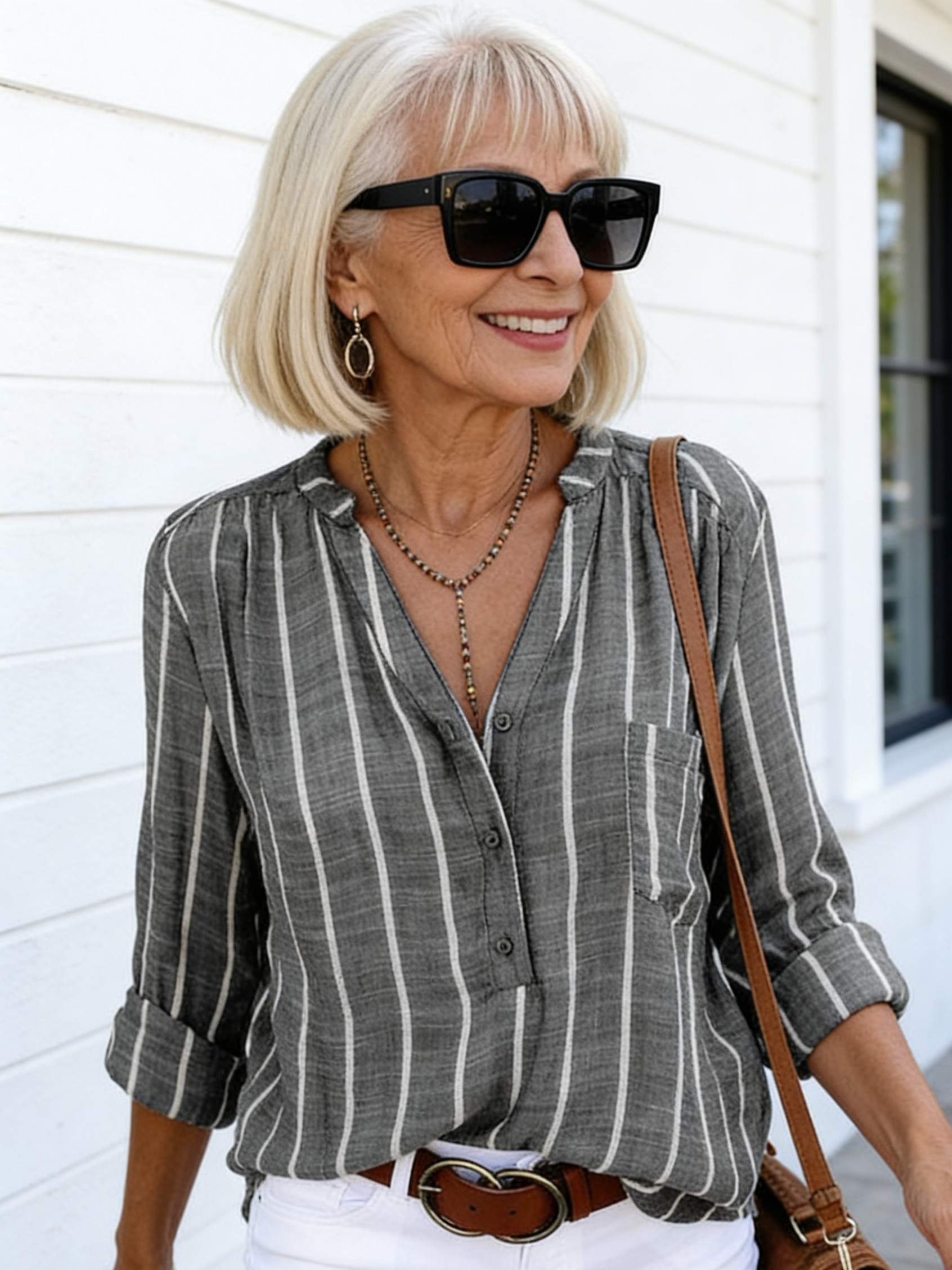Simple Fashion Printed Striped Shirt Shirt Women