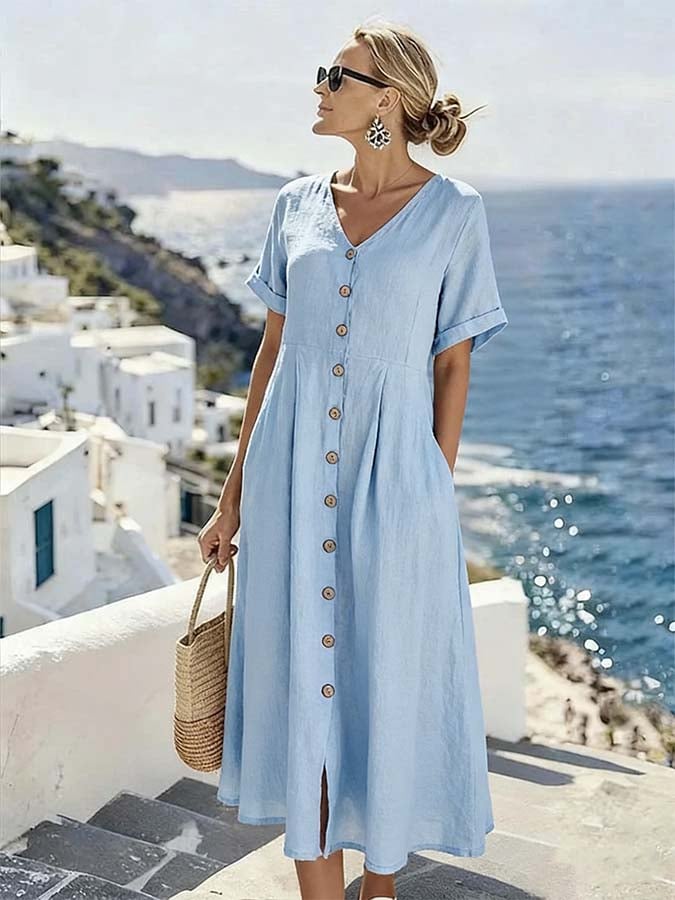 Women'S Casual Solid Color Button-Front Cardigan Dress
