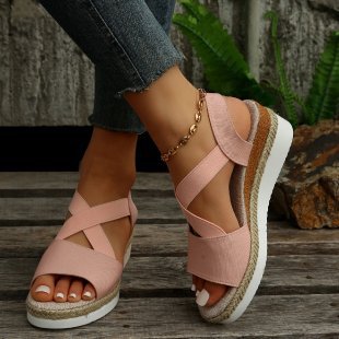 Flat-bottomed wedge heel fish mouth casual women's sandals