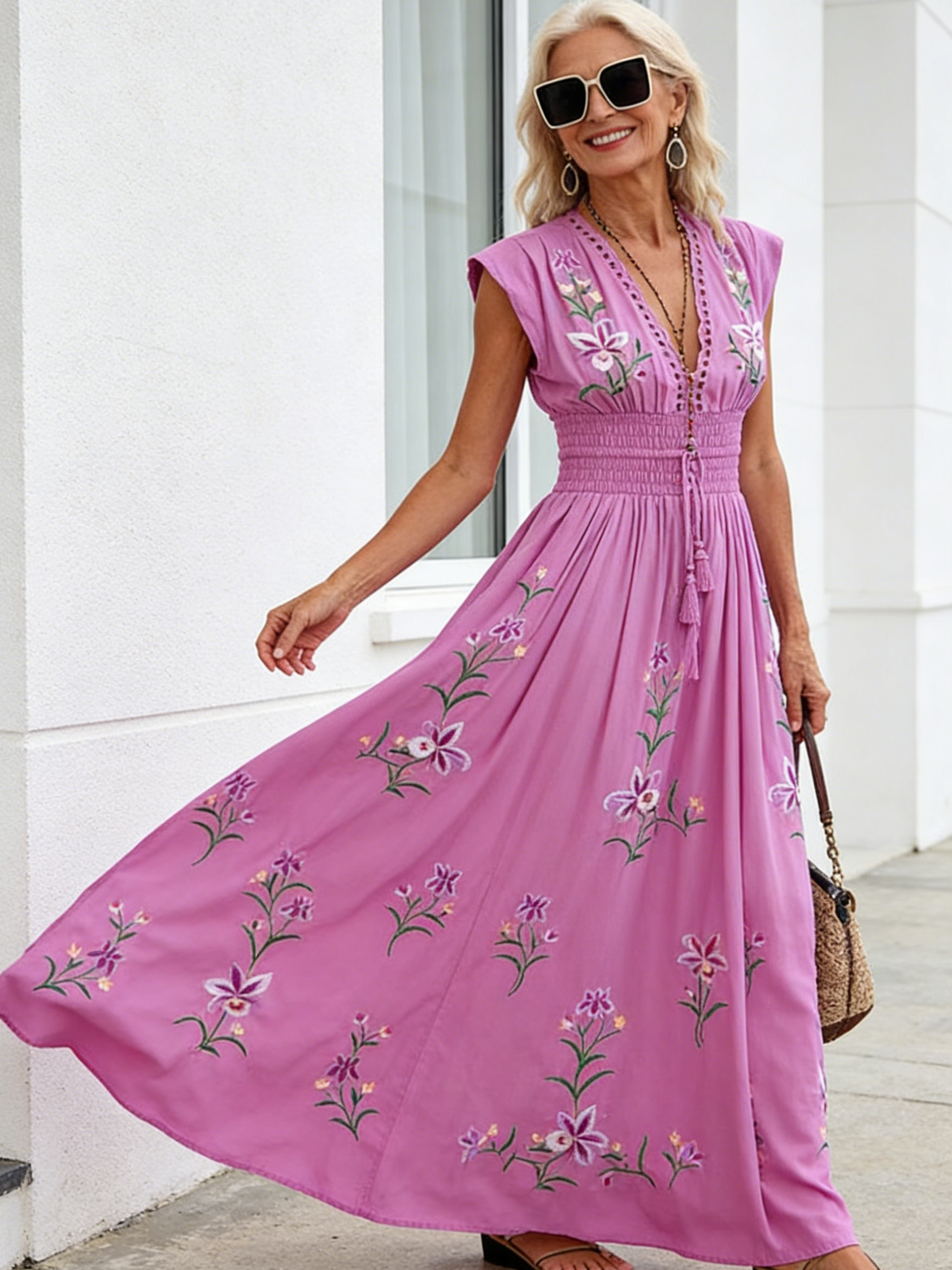 Chiffon V-neck French Beach Bohemian Print Dress