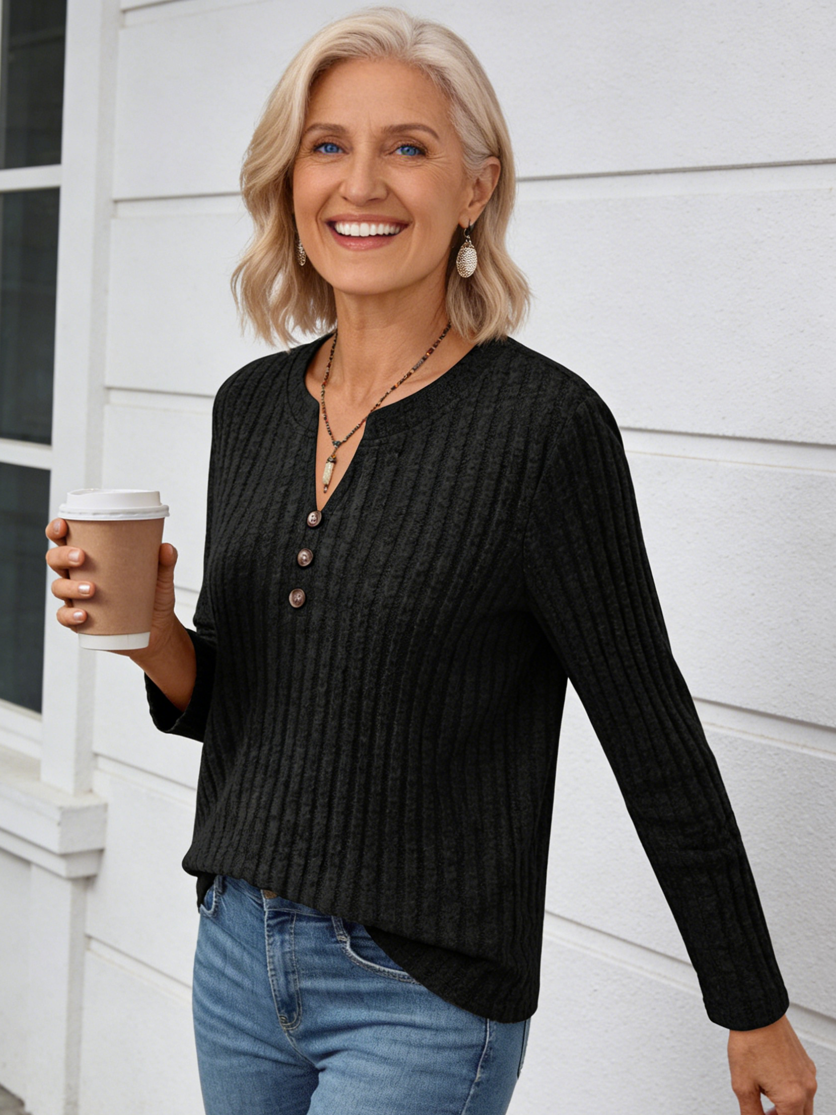 Button-knitted Autumn and Winter Casual V-neck Long-sleeved Pit Strip Sweater