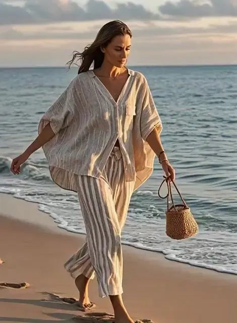Women'S Loose Striped Pants Suit